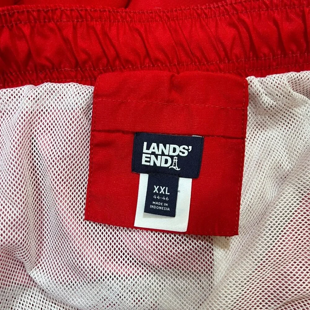 Lands End Swim Trunks XXL‎ Red Mesh Lined Shorts Quick Dry Casual Drawstring